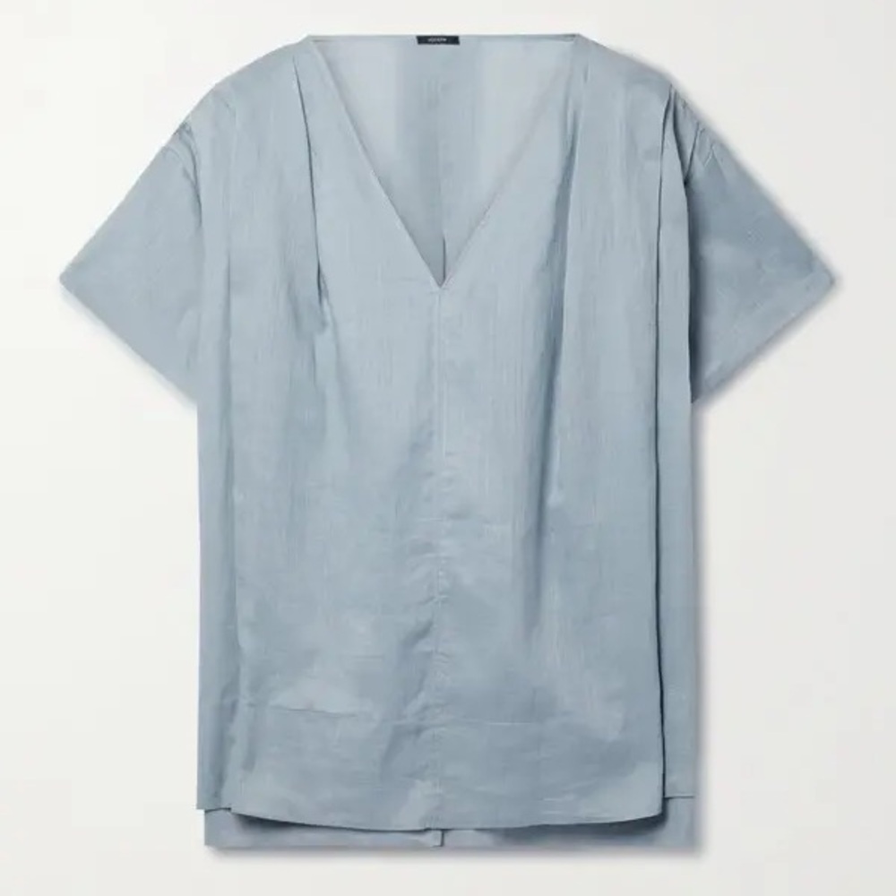 Joseph Light Blue Ramie V-Neck Blouse